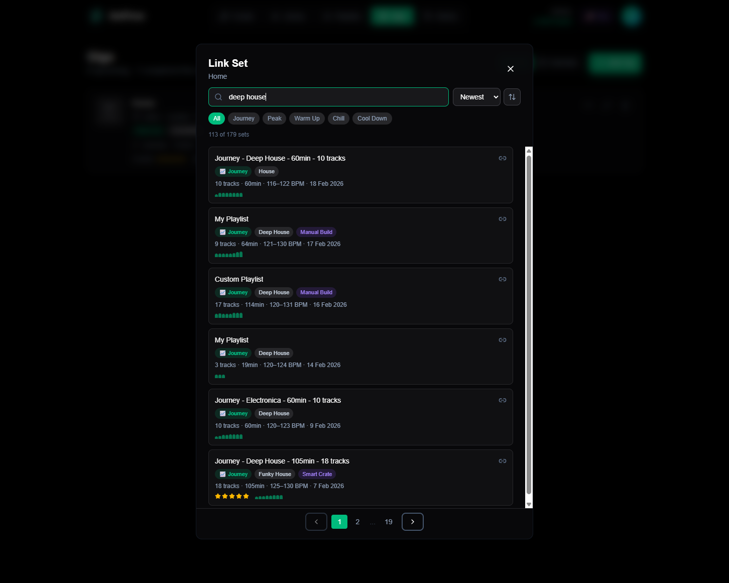 Searching for deep house sets when linking to a gig